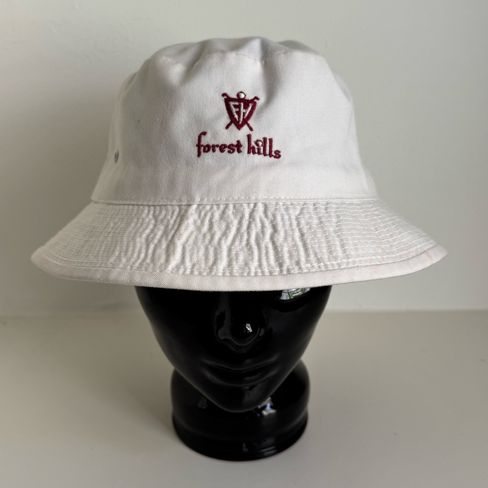 Vintage 90s White Cotton Forest Hills Golf Club Bucket Hat with Embroidered Logo